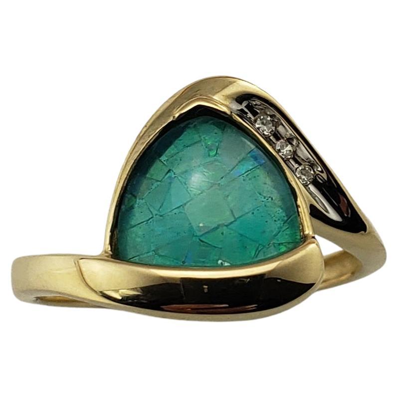 14 Karat Yellow Gold Mosaic Opal and Diamond Ring For Sale