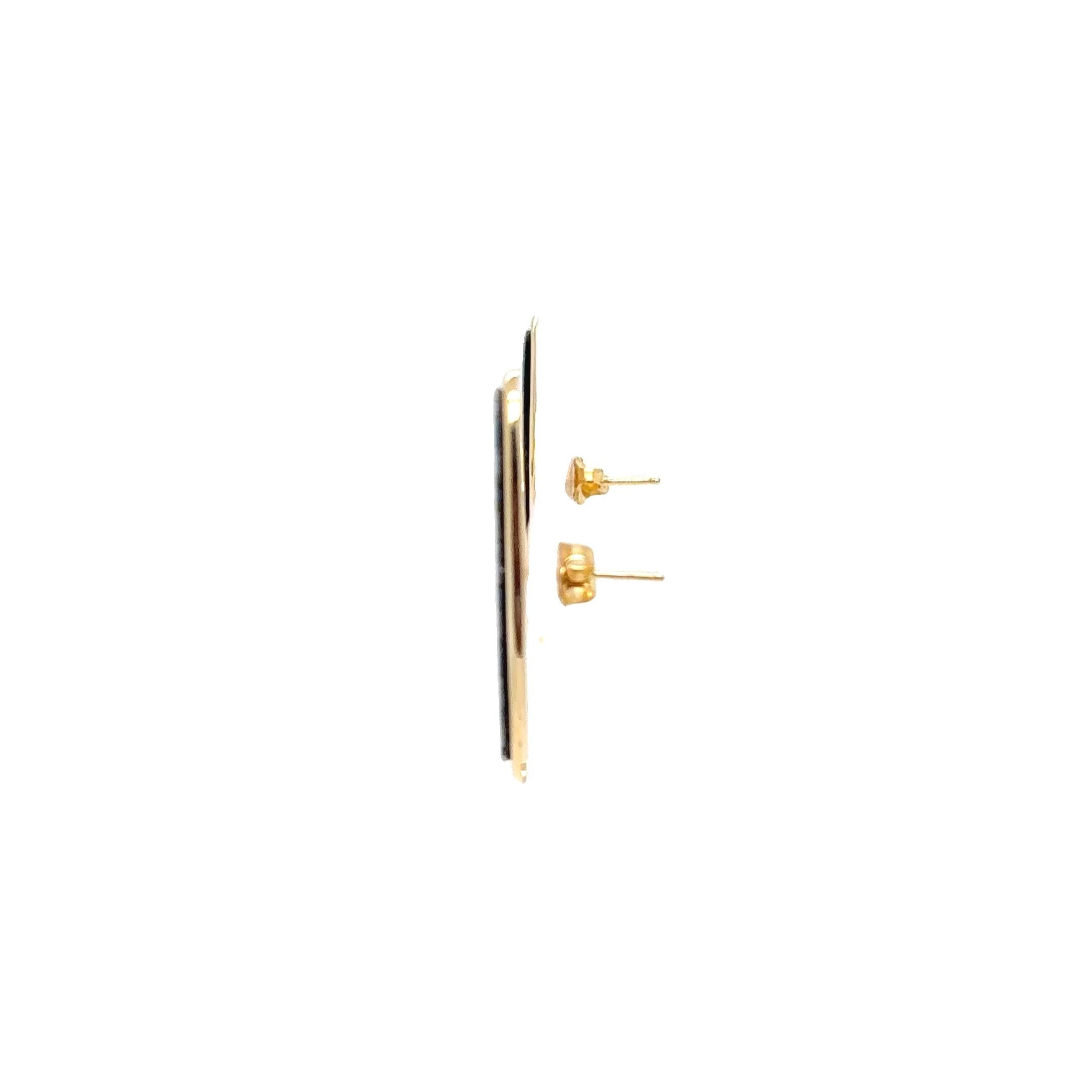 Taglio ovale 14 Karat Yellow Gold Mosaic Opal Earrings with Pierced Post Backings in vendita