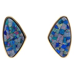 14 Karat Yellow Gold Mosaic Opal Earrings with Pierced Post Backings