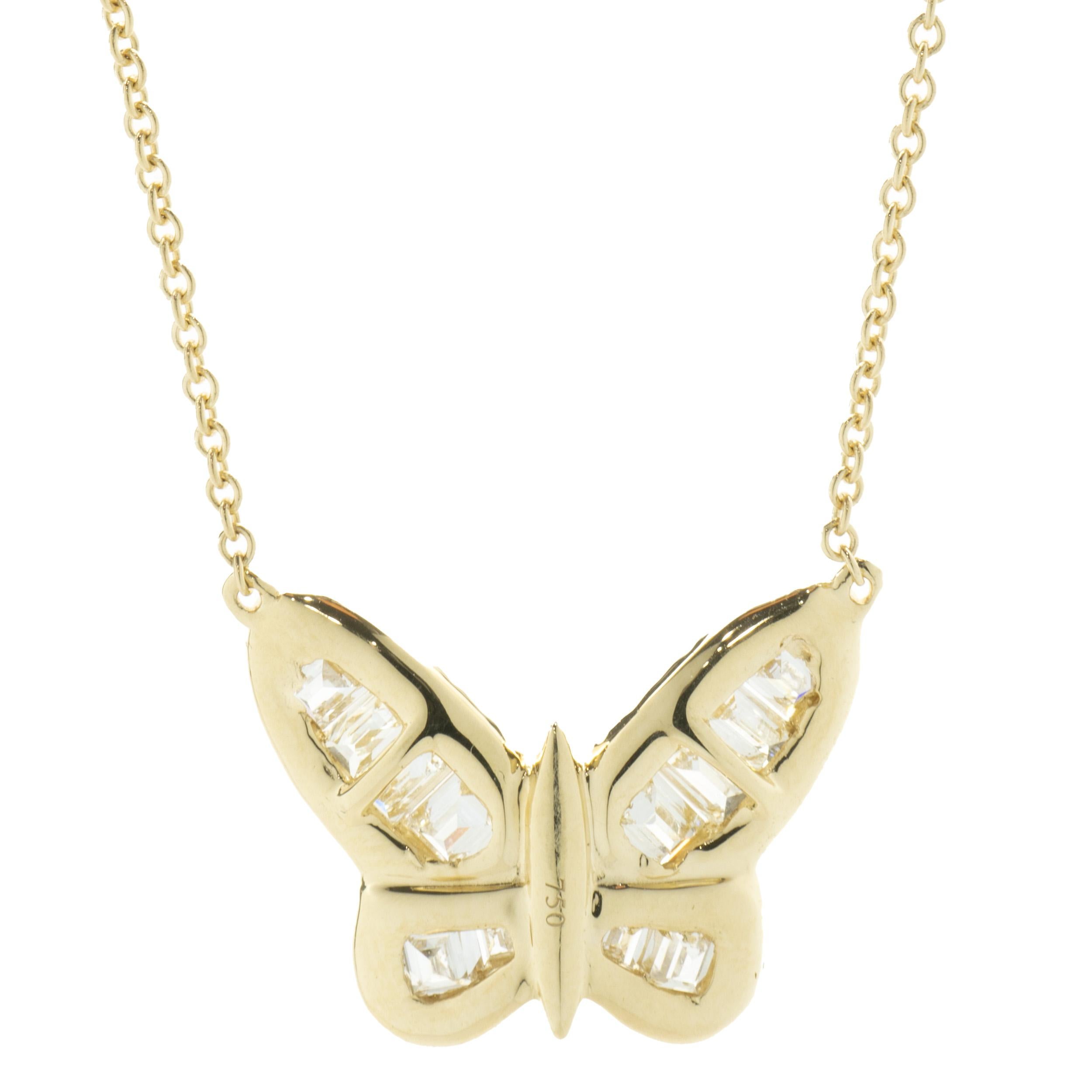 Baguette Cut 18 Karat Yellow Gold Mosaic Set Diamond Butterfly For Sale