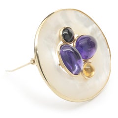 14 Karat Yellow Gold Mother of Pearl, Amethyst, Garnet, and Citrine Pin