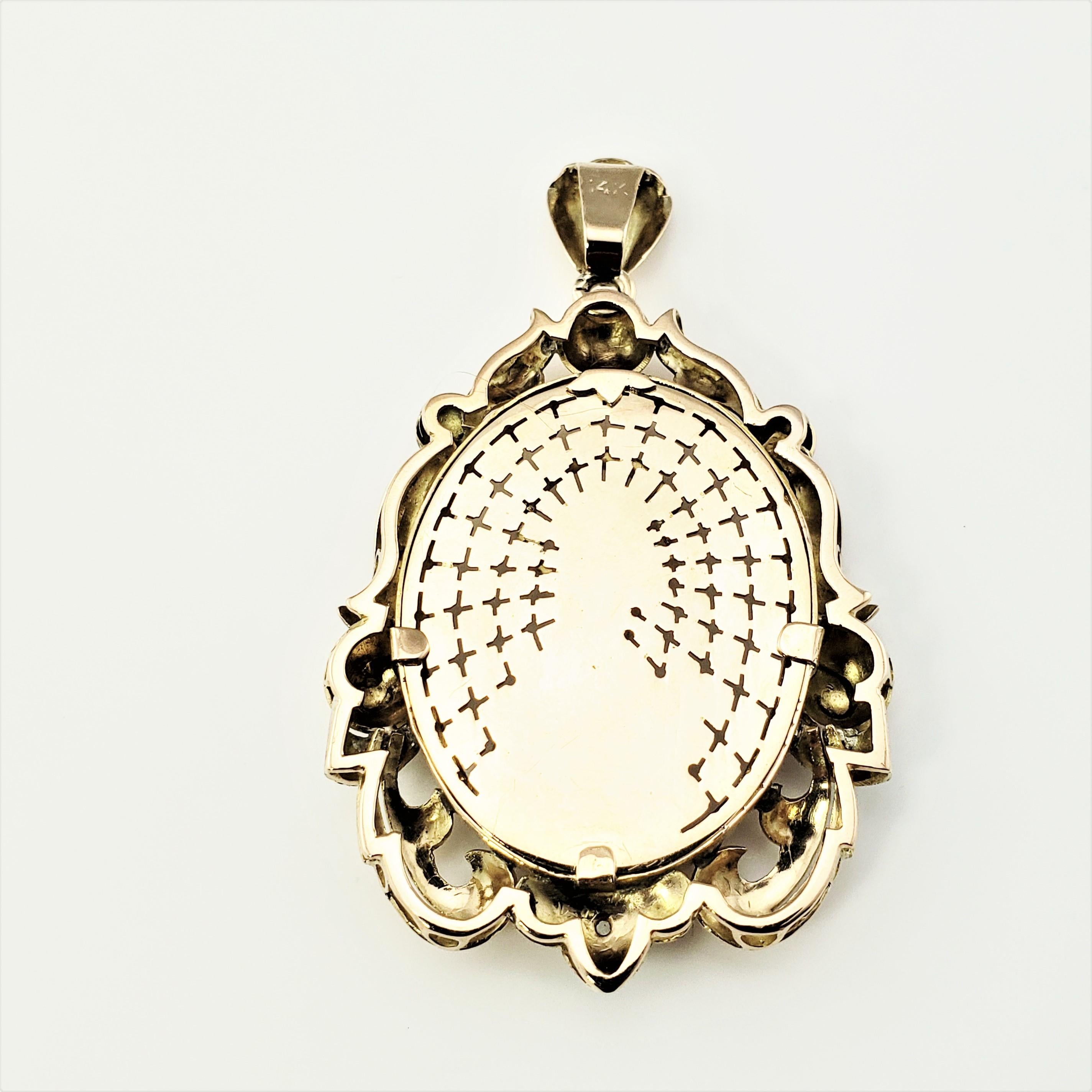 Rose Cut 14 Karat Yellow Gold Mother of Pearl and Diamond Blessed Mother Pendant
