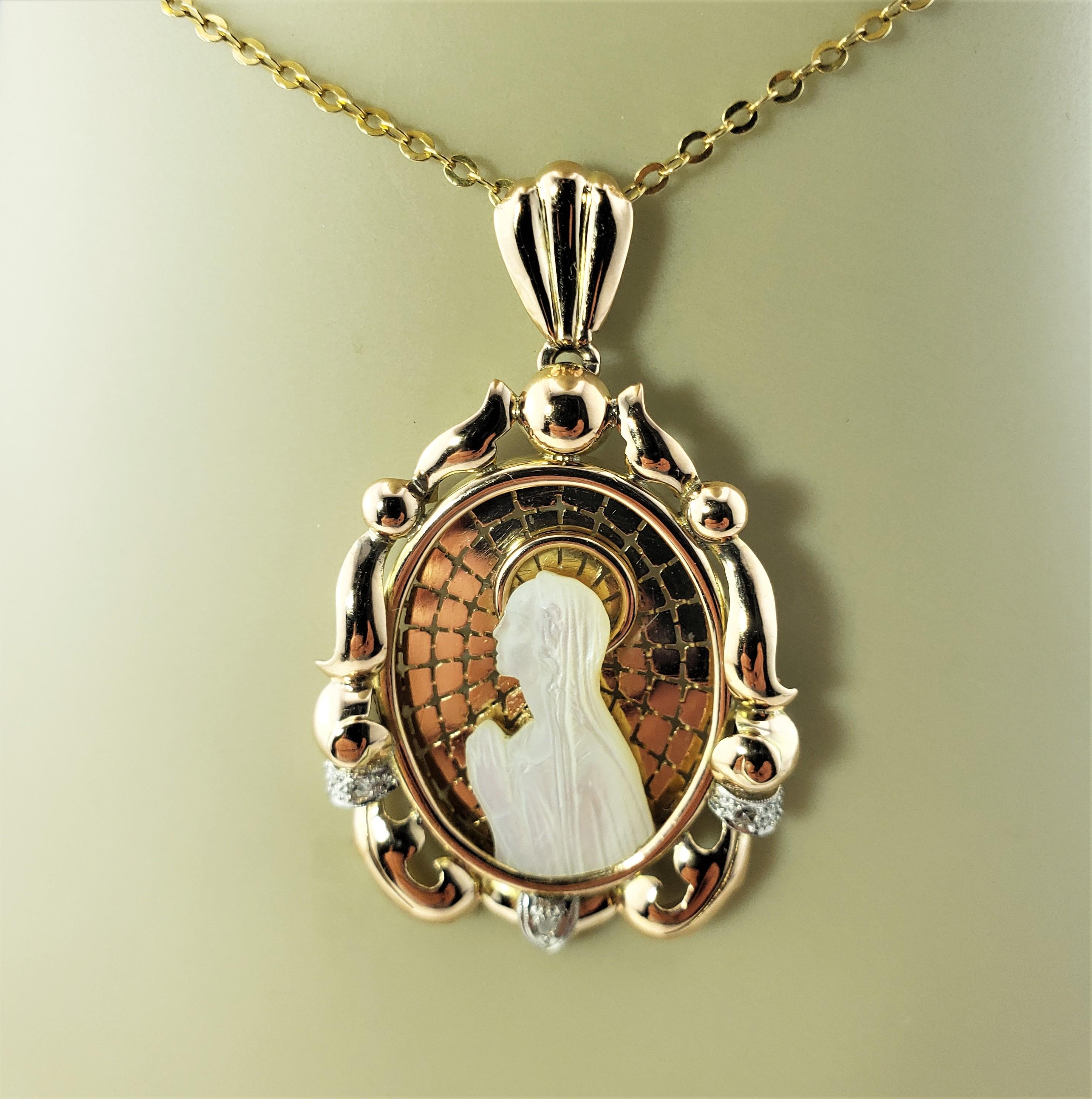 14 Karat Yellow Gold Mother of Pearl and Diamond Blessed Mother Pendant 2