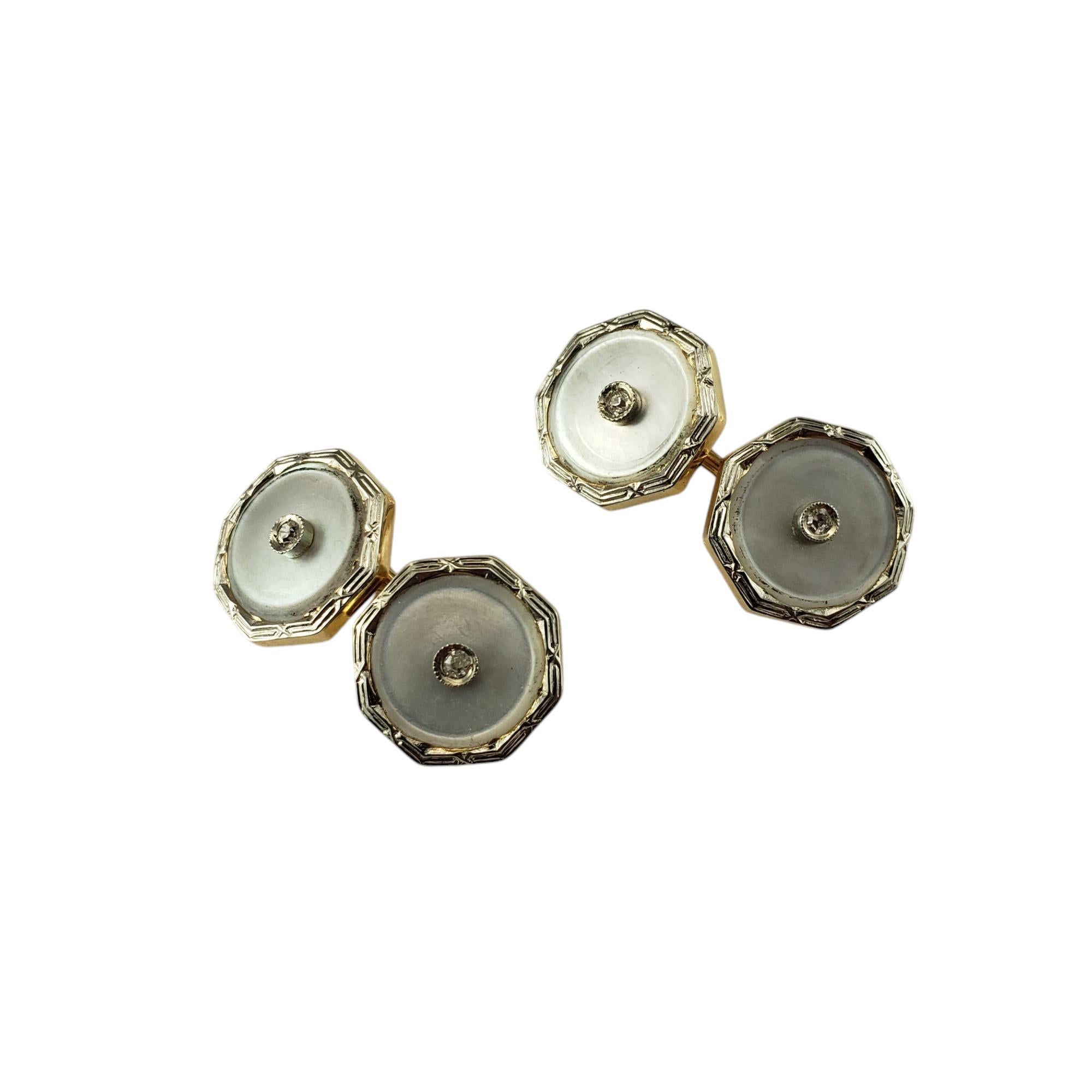 Single Cut 14 Karat Yellow Gold Mother of Pearl and Diamond Cufflinks #19938