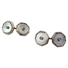 14 Karat Yellow Gold Mother of Pearl and Diamond Cufflinks #19938