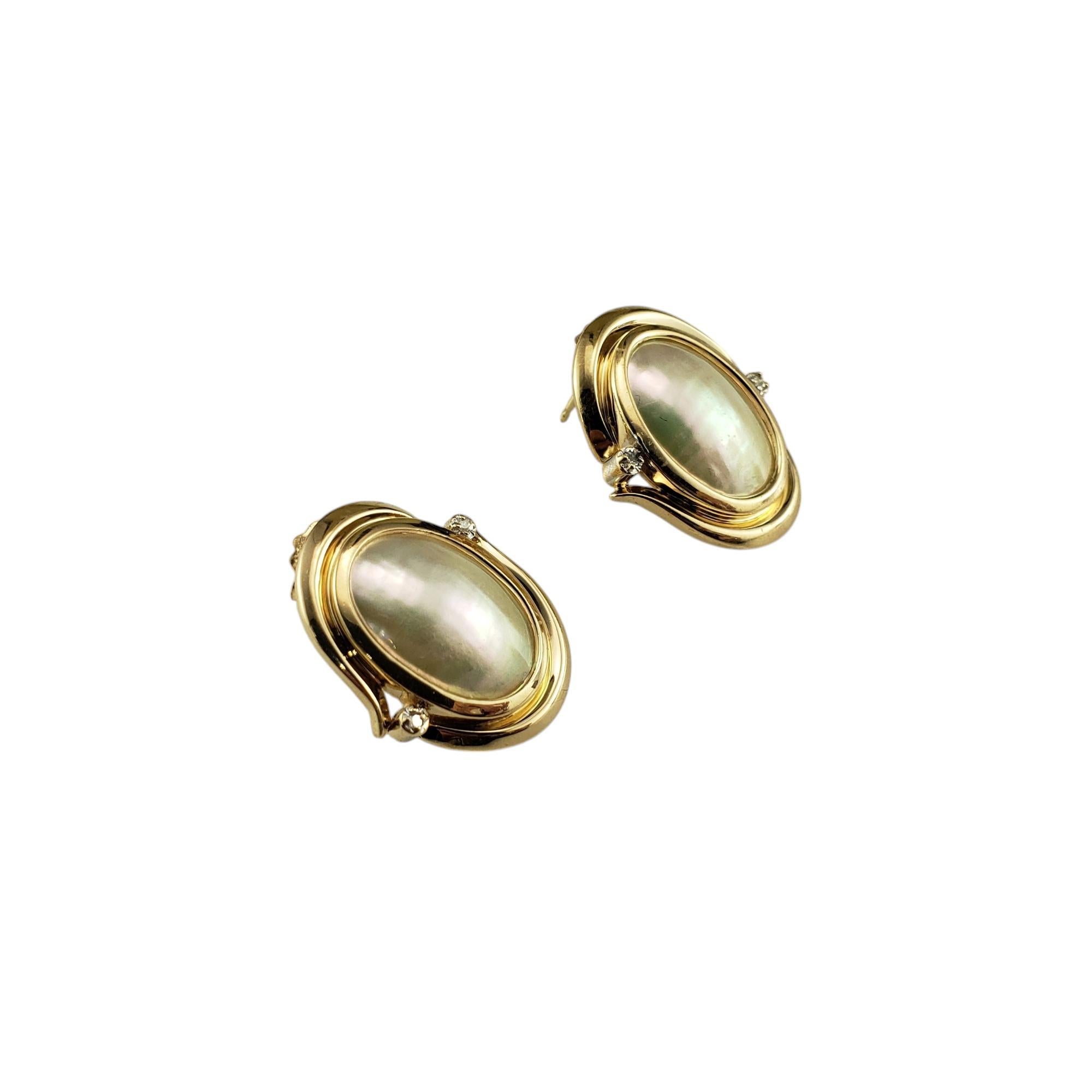 Contemporary 14 Karat Yellow Gold Mother of Pearl and Diamond Earrings #19756 For Sale