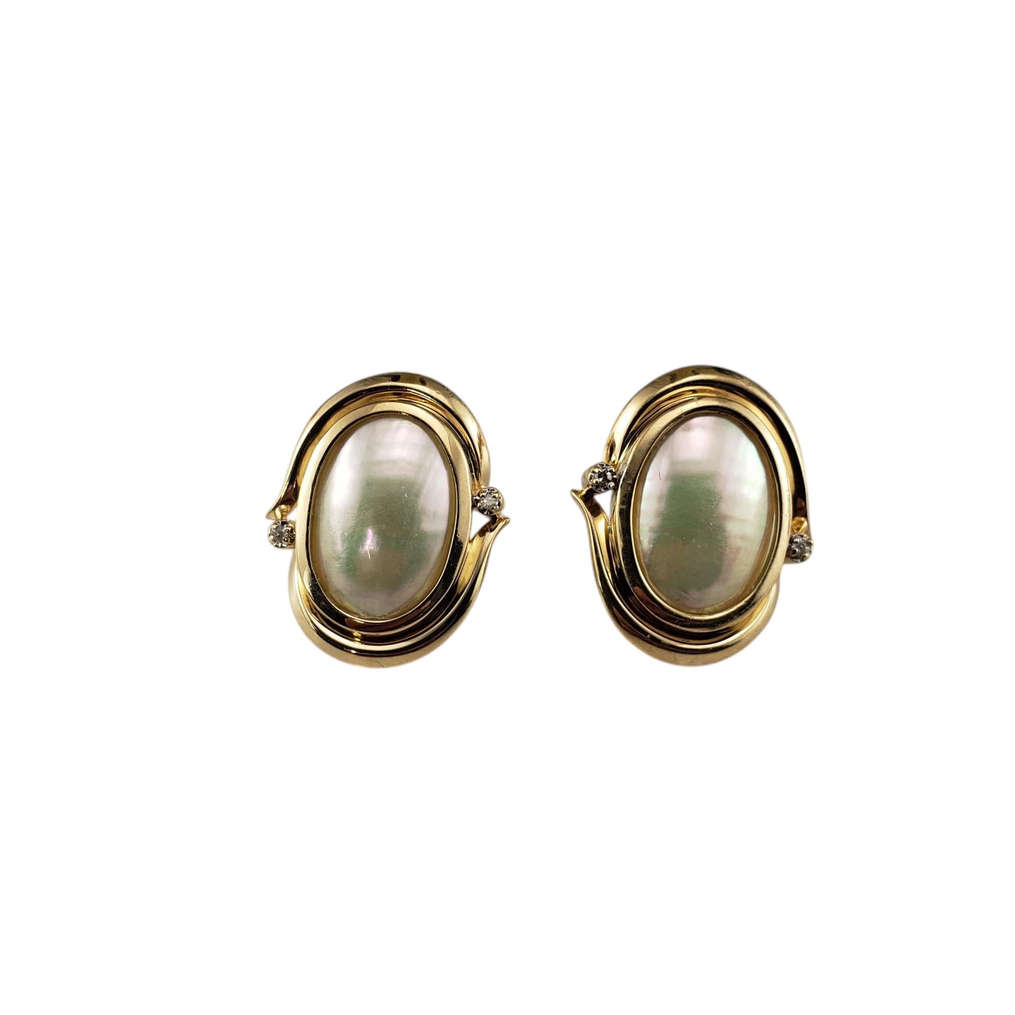 Single Cut 14 Karat Yellow Gold Mother of Pearl and Diamond Earrings #19756 For Sale