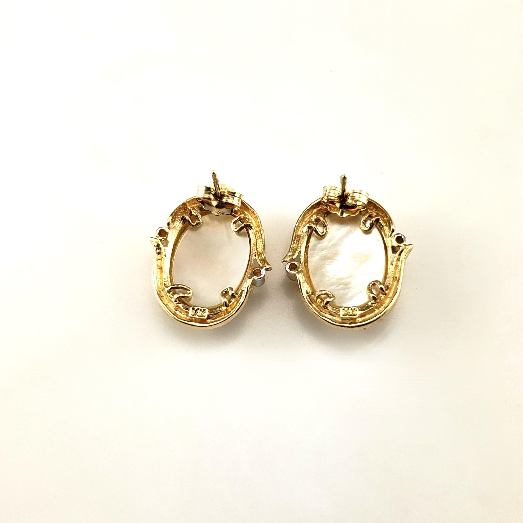 14 Karat Yellow Gold Mother of Pearl and Diamond Earrings #19756 In Good Condition For Sale In Washington Depot, CT