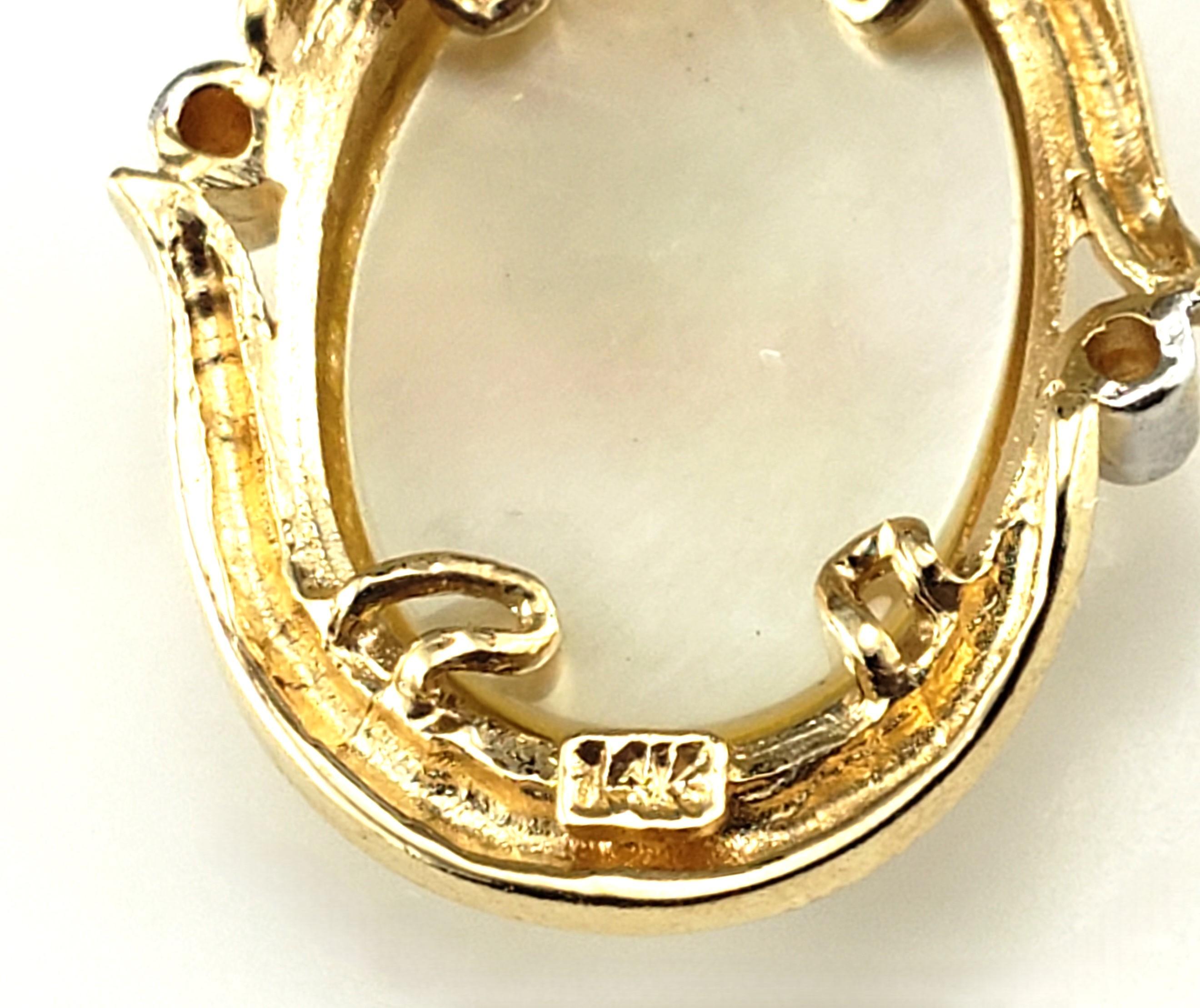 Women's 14 Karat Yellow Gold Mother of Pearl and Diamond Earrings #19756 For Sale