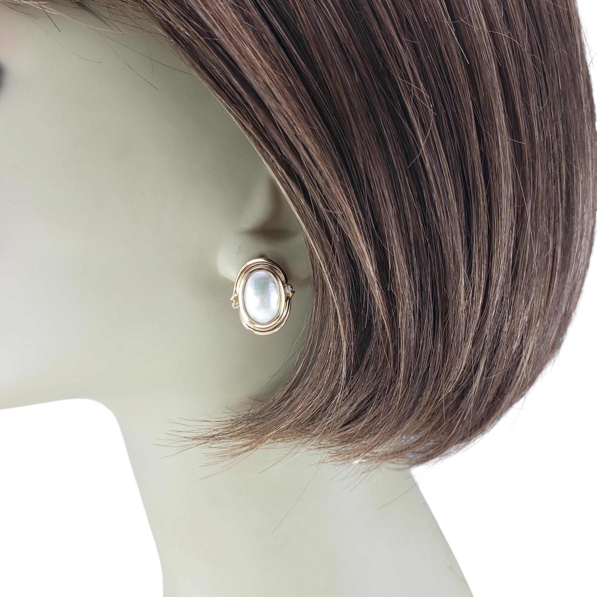 14 Karat Yellow Gold Mother of Pearl and Diamond Earrings #19756 For Sale 2