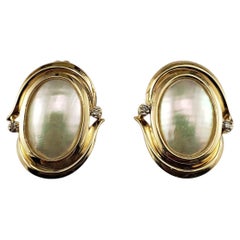 14 Karat Yellow Gold Mother of Pearl and Diamond Earrings #19756