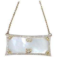 14 Karat Yellow Gold Mother of Pearl and Diamond Pendant 14 Karat Yellow Gold Mother of Pearl and Diamond Pendant