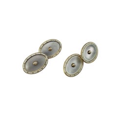 14 Karat Yellow Gold Mother of Pearl and Pearl Cufflinks