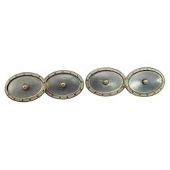 14 Karat Yellow Gold Mother of Pearl and Pearl Cufflinks