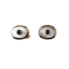 14 Karat Yellow Gold Mother of Pearl and Sapphire Cufflinks #19910