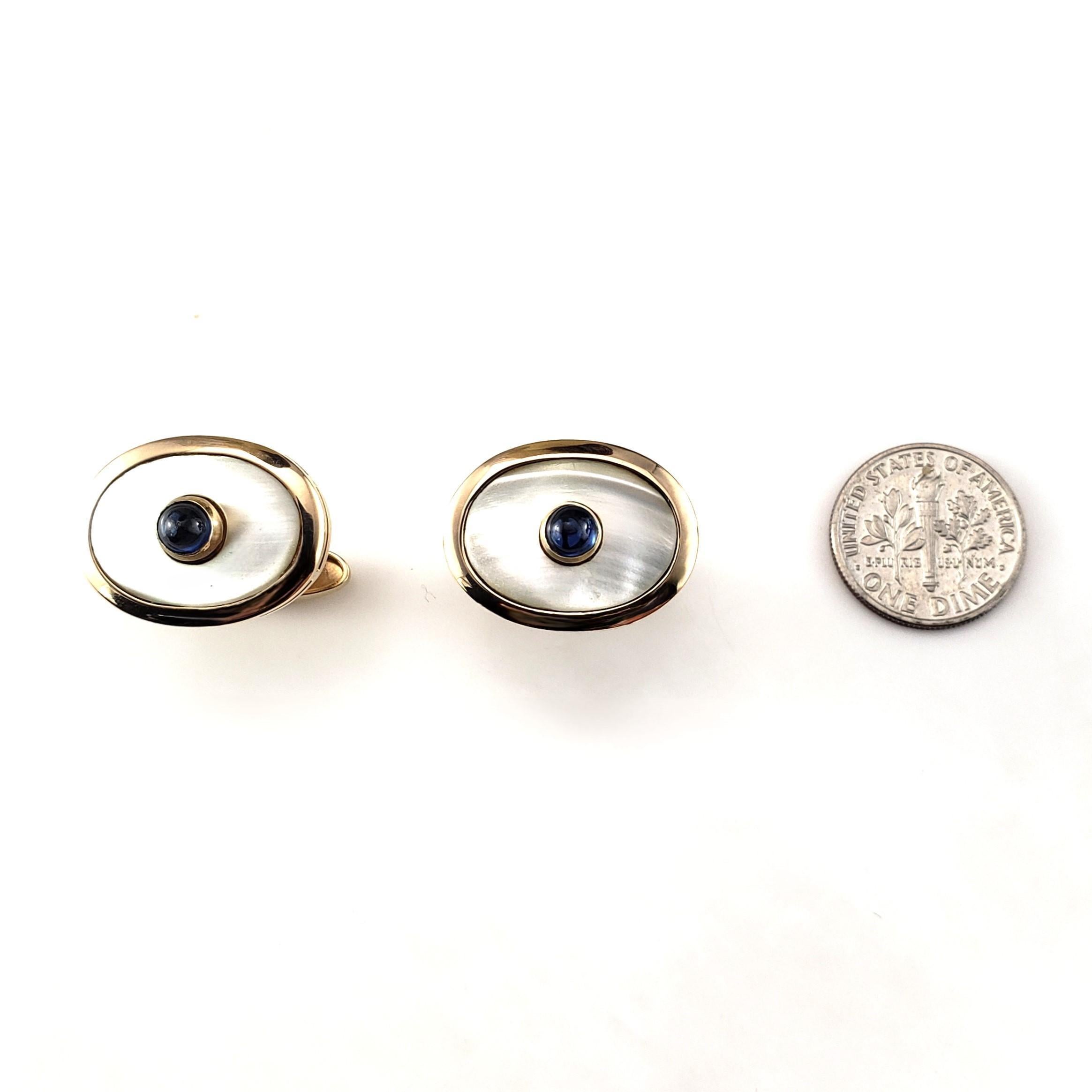 14 Karat Yellow Gold Mother of Pearl and Sapphire Cufflinks #19910 For Sale 1