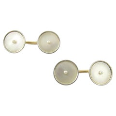 Boutons de manchette en or jaune 14 carats et nacre