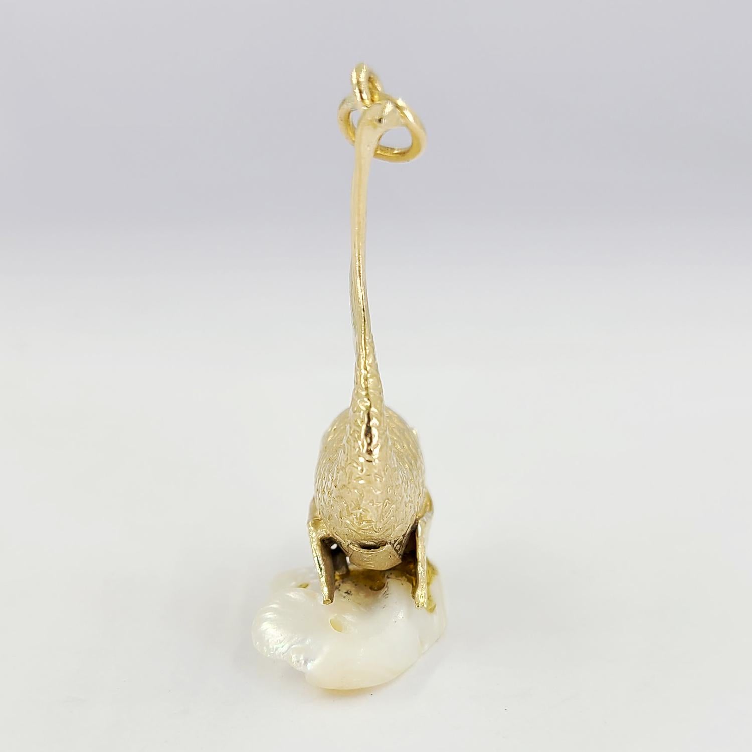 Yellow Gold & Baroque Pearl Fish Charm Pendant In Good Condition For Sale In Coral Gables, FL