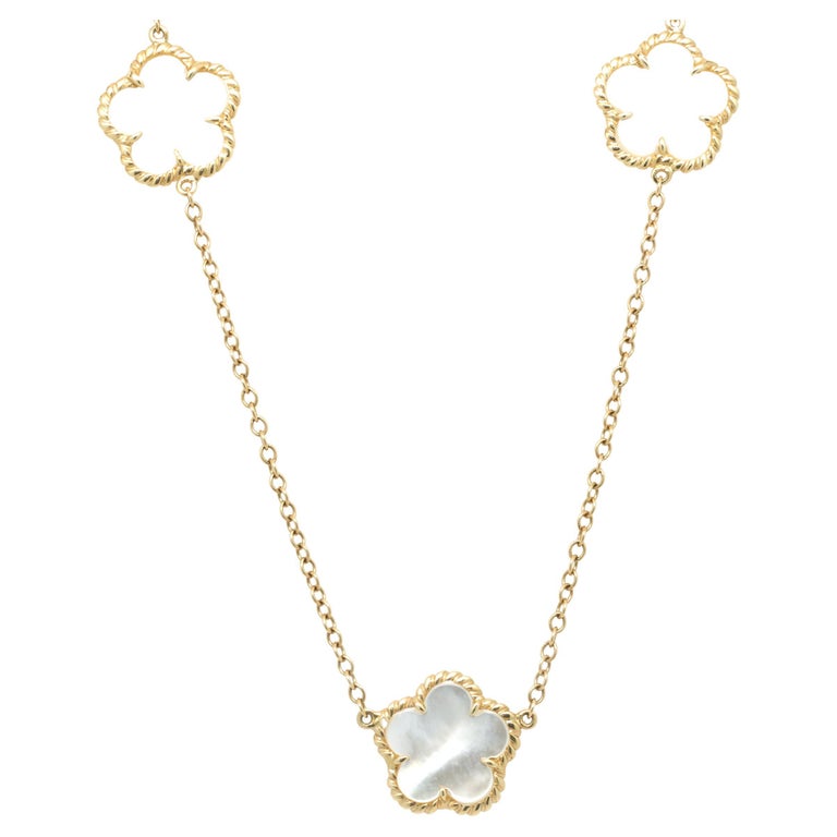 14 Karat Yellow Gold Mother of Pearl Flower Station Necklace at 1stDibs