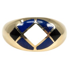 14 Karat Gelbgold Perlmutt, Lapislazuli-Onyx-Ring