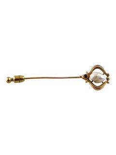 14 Karat Yellow Gold Mother of Pearl & Red Faceted Stone Pin #19808