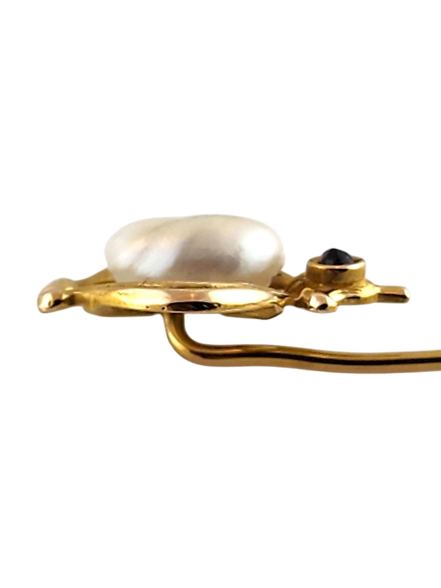 Women's 14 Karat Yellow Gold Mother of Pearl & Red Faceted Stone Pin #19808 For Sale