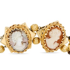 14 Karat Yellow Gold Multi Cameo Filigree Bracelet