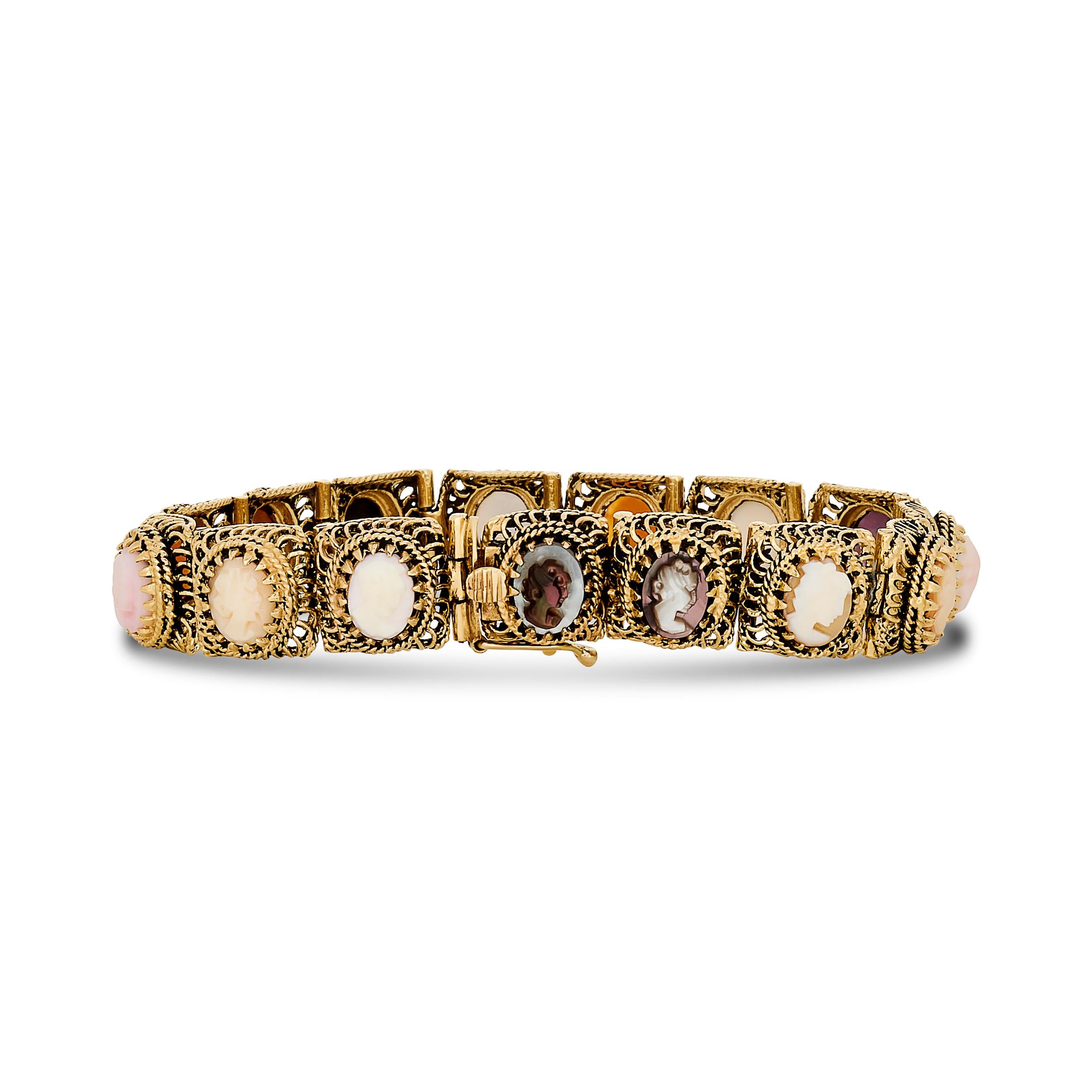 Bracelet filigrane multi-couches en or jaune 14 carats Bon état - En vente à Philadelphia, PA
