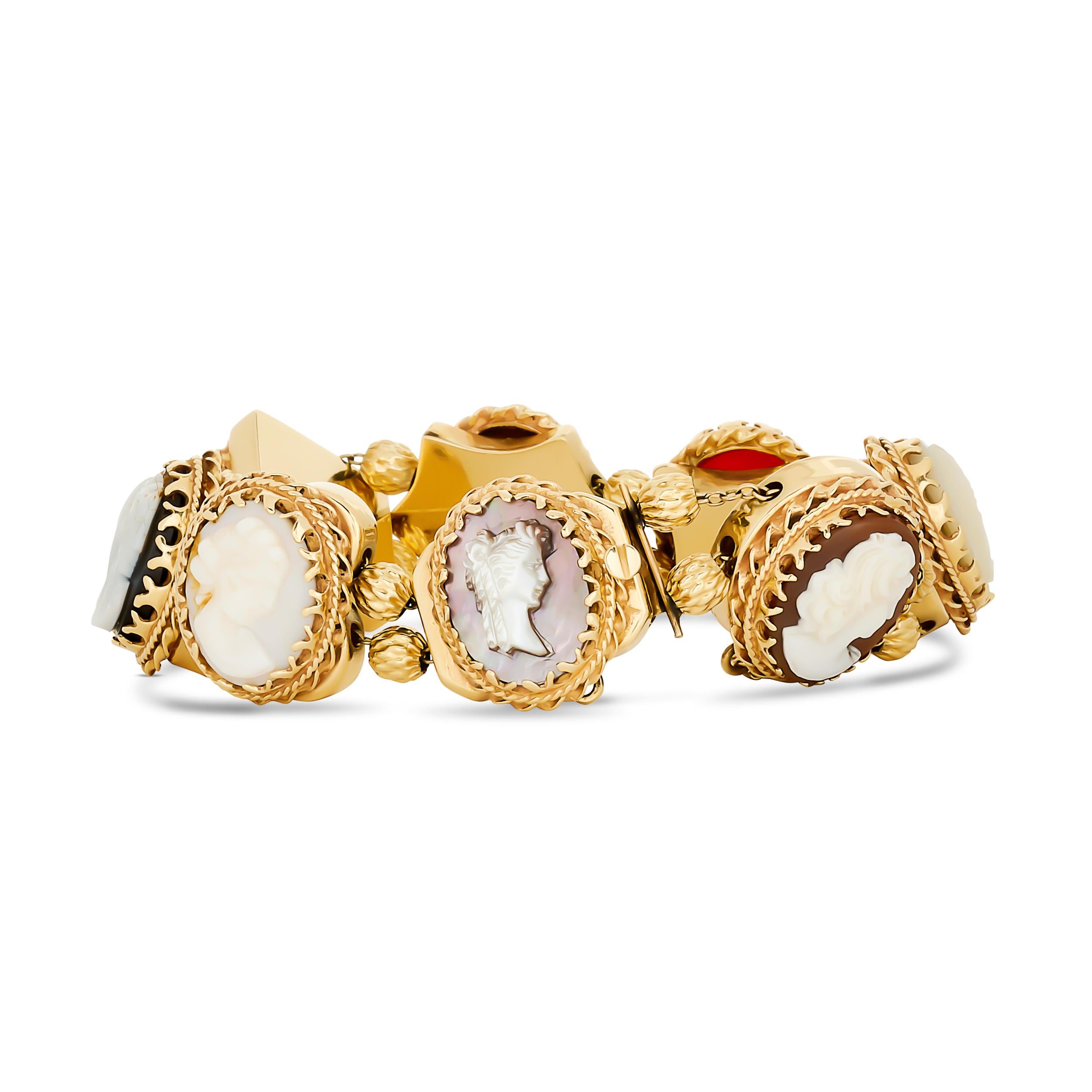Filigranes 14 Karat Gelbgold Mehr Kamee-Armband im Zustand „Hervorragend“ im Angebot in Philadelphia, PA