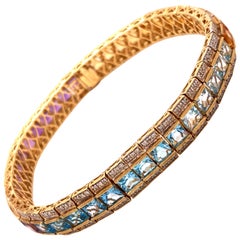 Antique 14 Karat Yellow Gold Multi-Color Gemstone Diamond Bracelet
