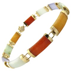Vintage 14 Karat Yellow Gold Multi-Color Jade Bracelet