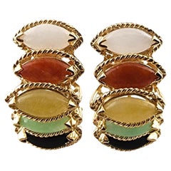 14 Karat Gelbgold Mehrfarbige Jade-Ohrringe #19816