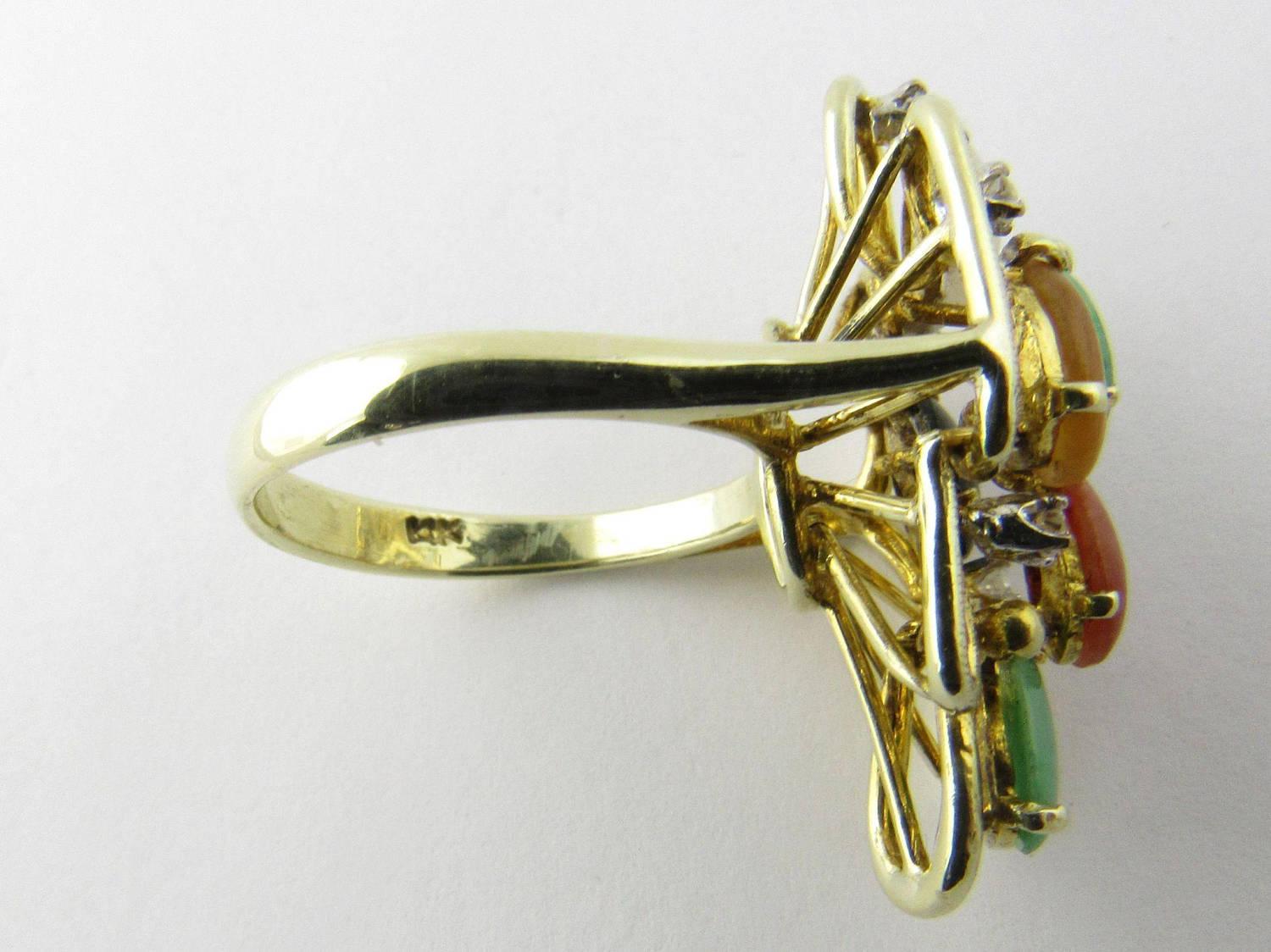 Women's 14 Karat Yellow Gold Multi-Color Jade Ring