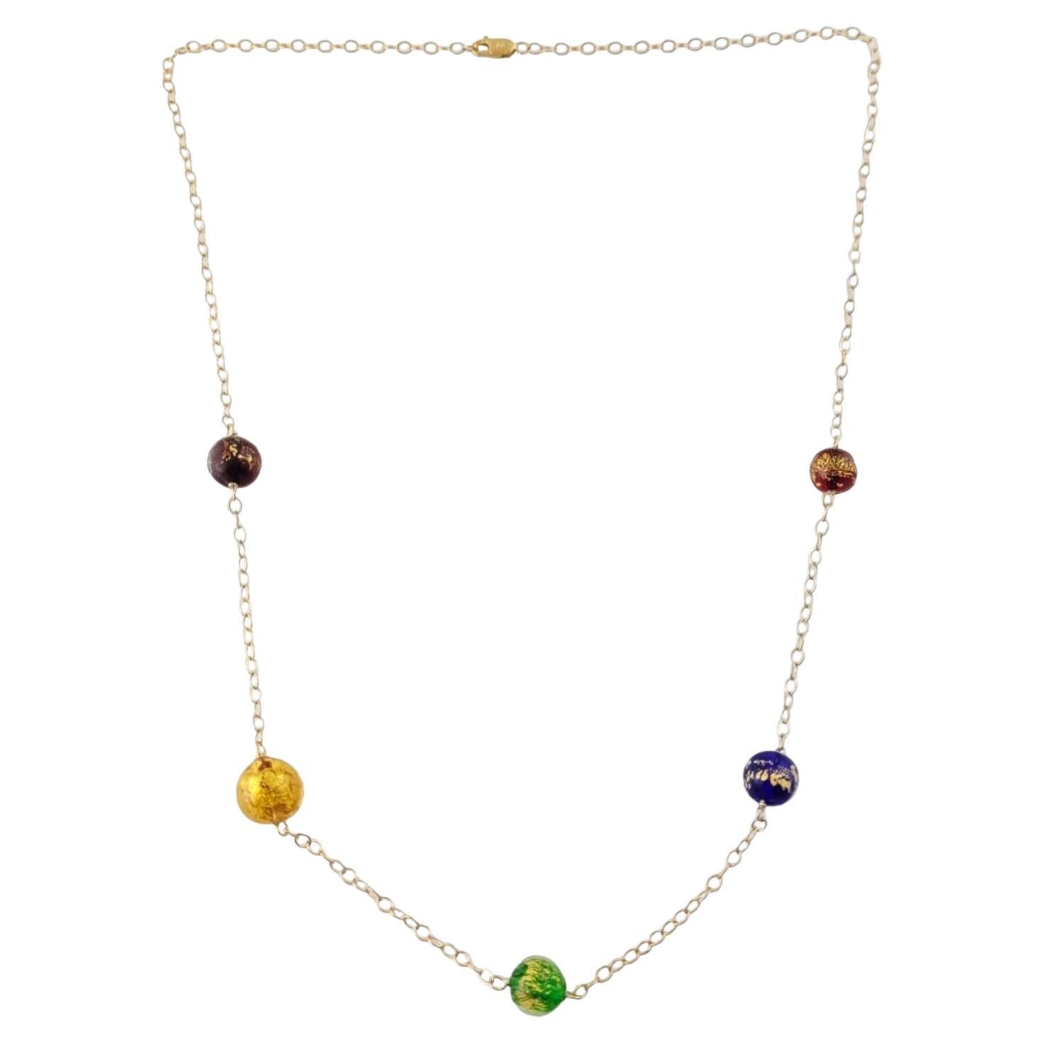 Collier de perles de verre multicolores en or jaune 14 carats 20" #17839 en vente