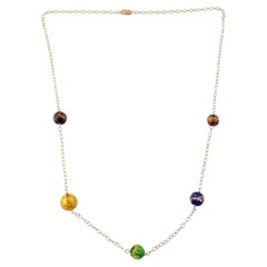 14 Karat Yellow Gold Multi-Colored Glass Bead Necklace 20" #17839