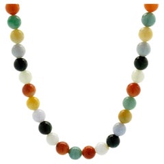 14 Karat Yellow Gold Multi Colored Jade Beaded Necklace