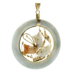 14 Karat Yellow Gold Multi Colored Jade Koi Pendant