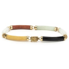 Bracelet station en or jaune 14 carats et jade multicolore