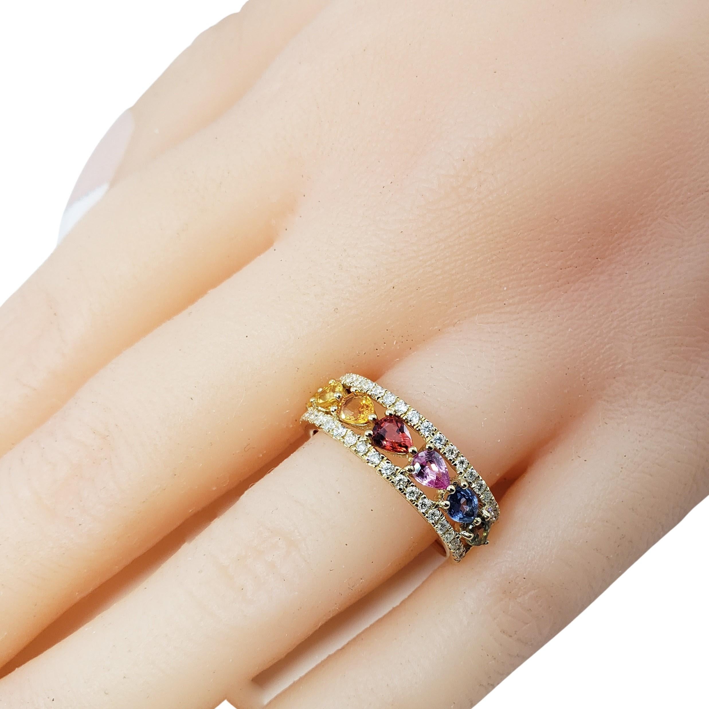 14 Karat Yellow Gold Multi-Colored Sapphire and Diamond Ring Size 6.75 For Sale 1