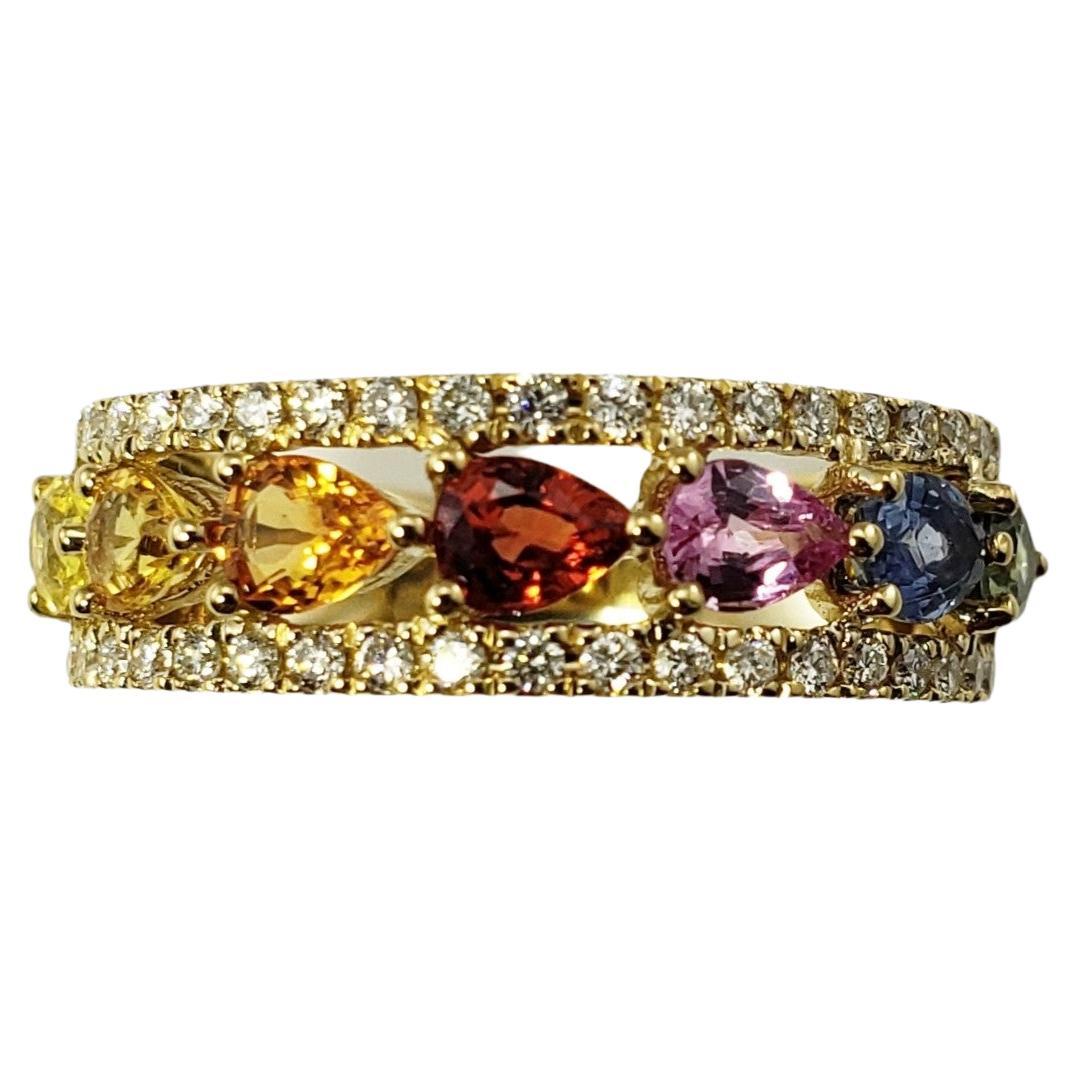 14 Karat Yellow Gold Multi-Colored Sapphire and Diamond Ring Size 6.75 For Sale