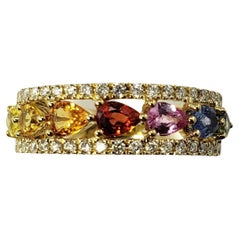 Vintage 14 Karat Yellow Gold Multi-Colored Sapphire and Diamond Ring Size 6.75
