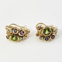 14 Karat Yellow Gold Multi-Colored Stone Earrings