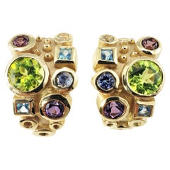 14 Karat Yellow Gold Multi-Colored Stone Earrings