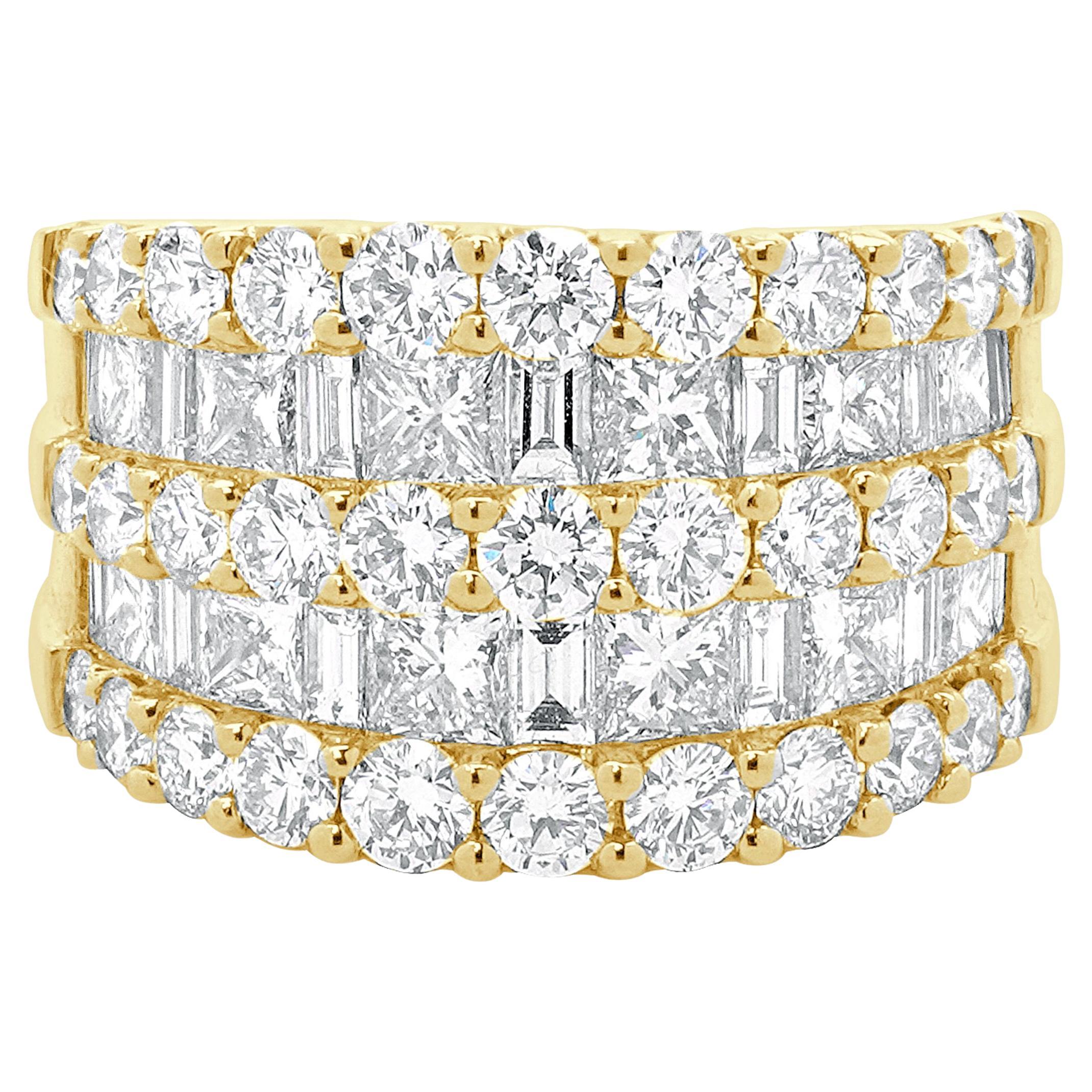 14 Karat Yellow Gold Multi Cut Five Row Diamond Cigar Band For Sale