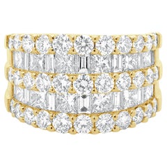 Bracelet cigare en or jaune 14 carats à cinq rangées de diamants multicolores