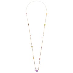 14 Karat Yellow Gold Multi Gem Station Necklace