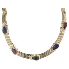 14 Karat Yellow Gold Multi Gemstone and Diamond Collar Necklace