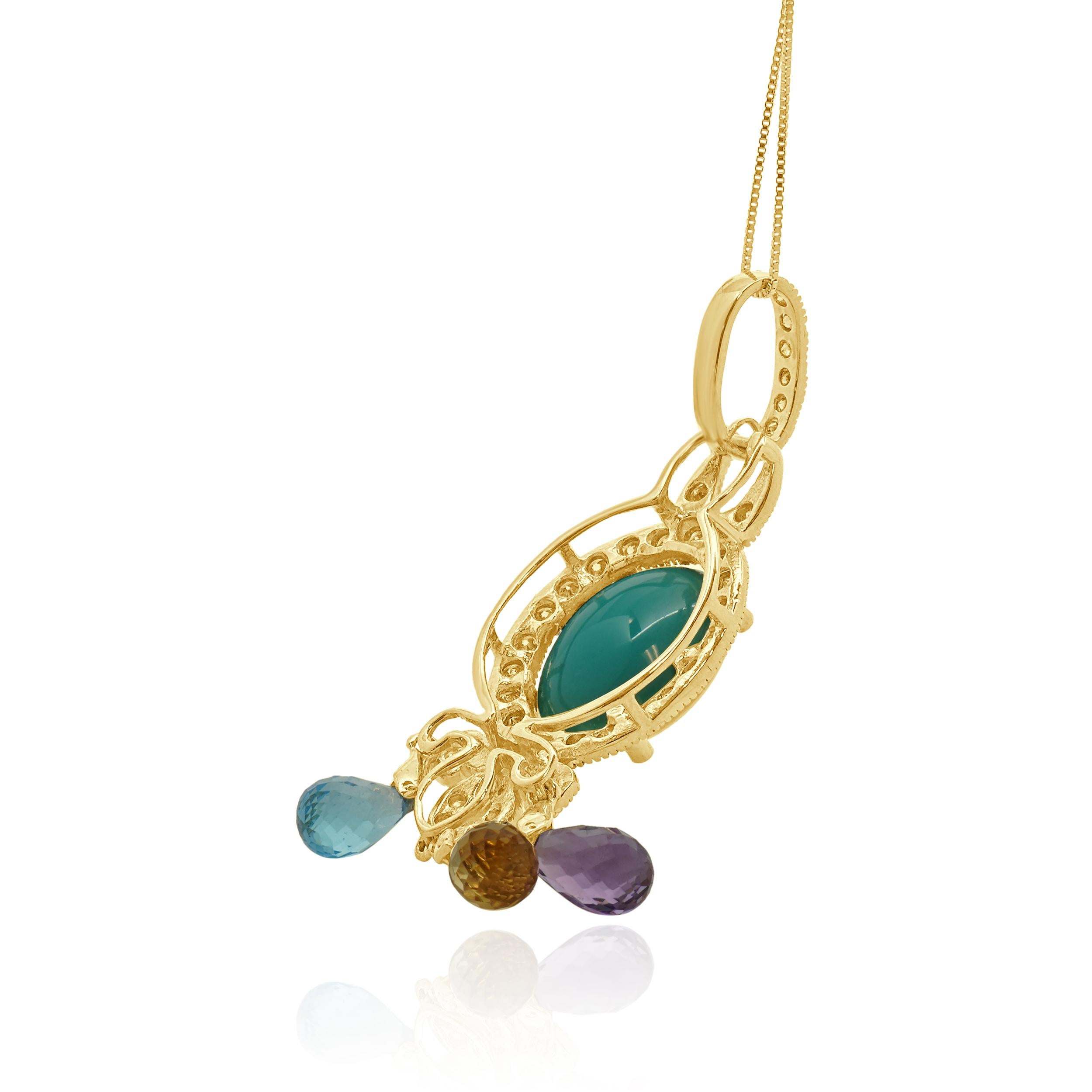Taglio misto Collana con nappe in oro giallo 14 carati con più pietre e diamanti in vendita
