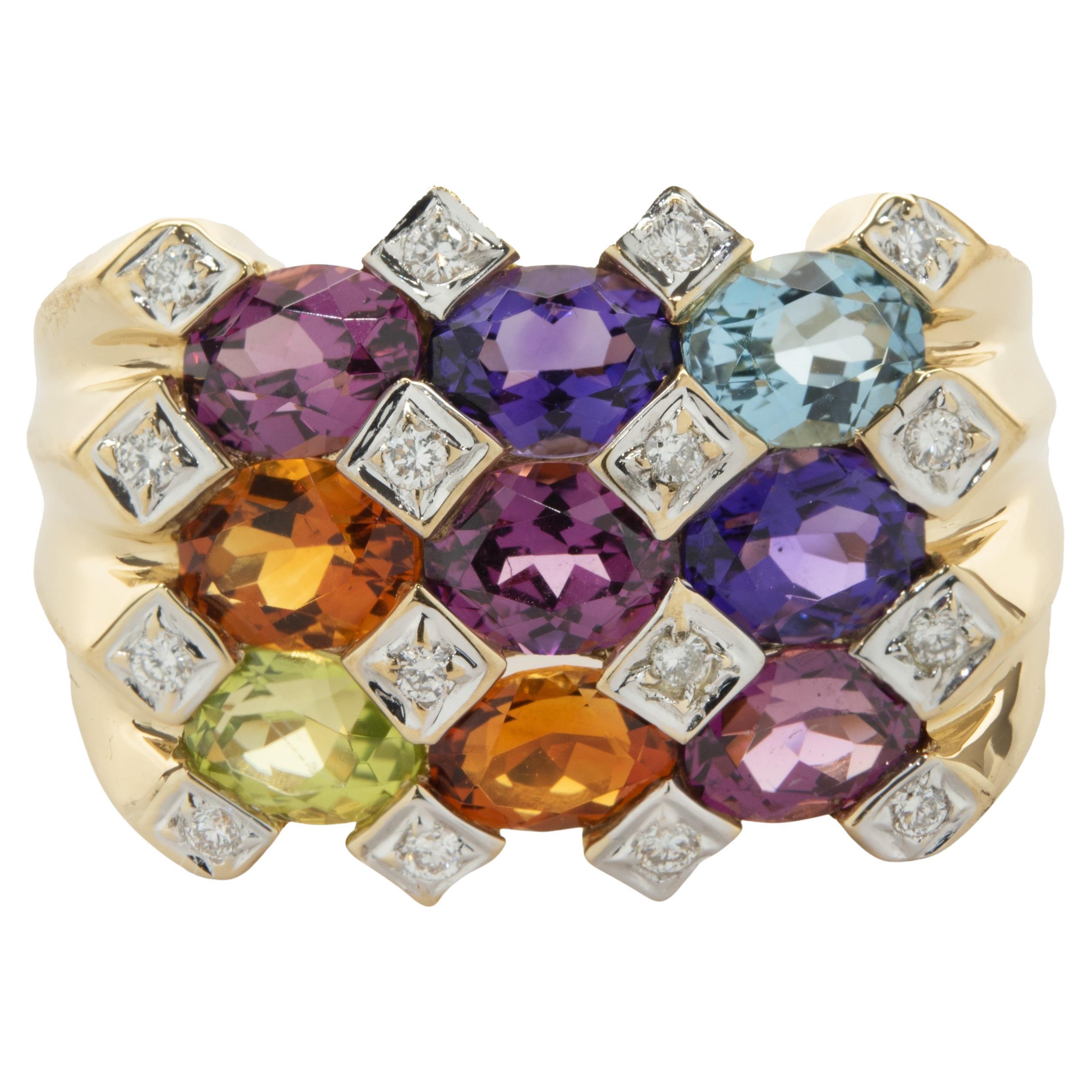 14 Karat Yellow Gold Multi Gemstone and Diamond Wide Band For Sale at  1stDibs | multi band diamond ring, effy multi gemstone ring