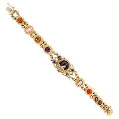 14 Karat Yellow Gold Multi Gemstone Bracelet with Hidden Watch